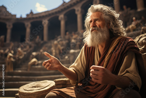 Wallpaper Mural A Greek storyteller using ancient amphitheater ruins as a backdrop to narrate myths from antiquity. Generative Ai. Torontodigital.ca