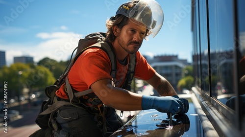 A skyscraper glass worker