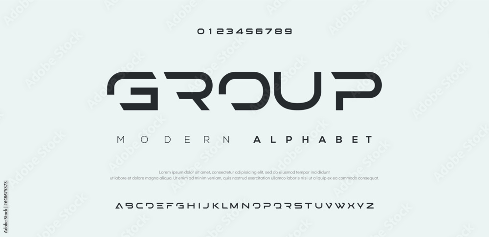 Group Modern abstract digital alphabet font. Minimal technology typography, Creative urban sport fashion futuristic font and with numbers. vector illustration - obrazy, fototapety, plakaty 
