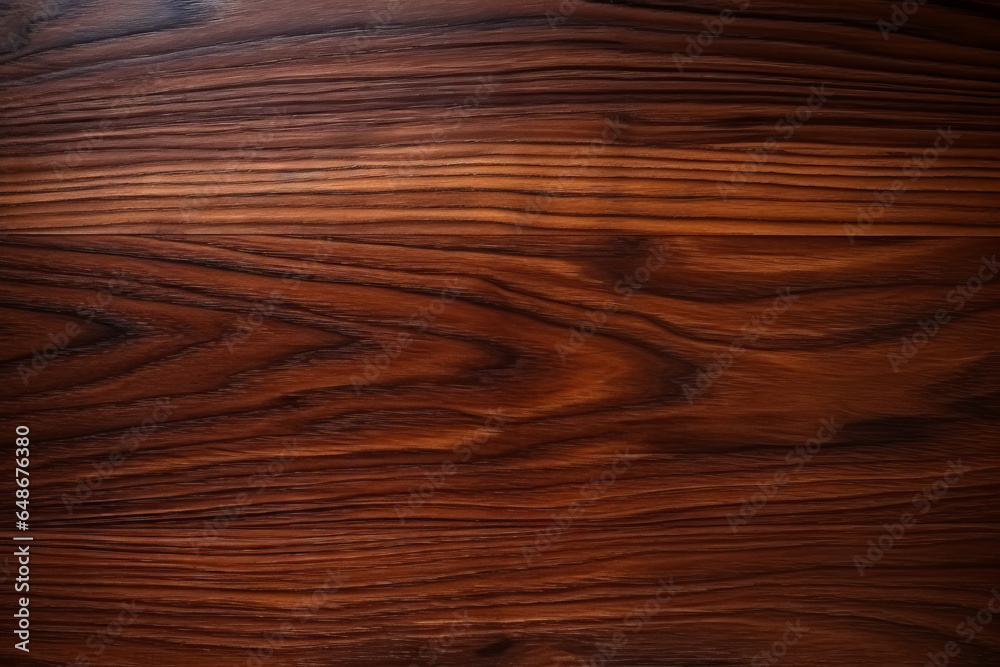 A close up of a dark brown wooden surface with a polished finish and a wavy grainy texture - obrazy, fototapety, plakaty 