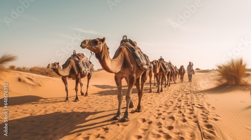 Dubai forsake camel safari Middle easterner culture convention and tourism scene Middle eastern individuals traveling on sand rises travel foundation photo