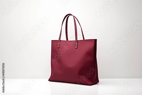 A mock-up of a burgundy bag on a white table photo