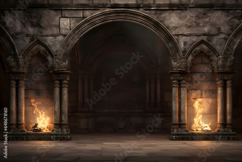 Stone Arches with an Element of Flames, Evoking the Grandeur of Ancient Classic Architecture