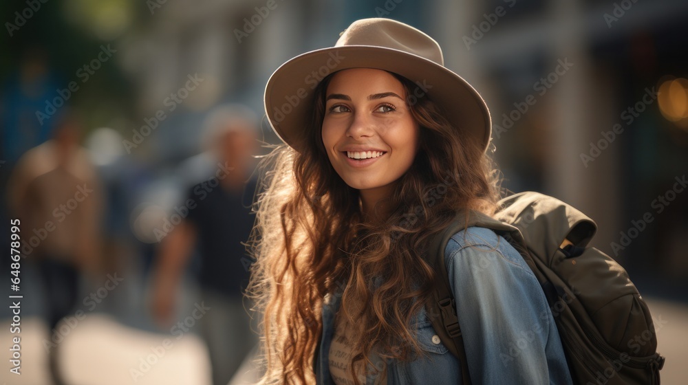 Backpacker girl wearing a hat Backpacker girl wearing a hat