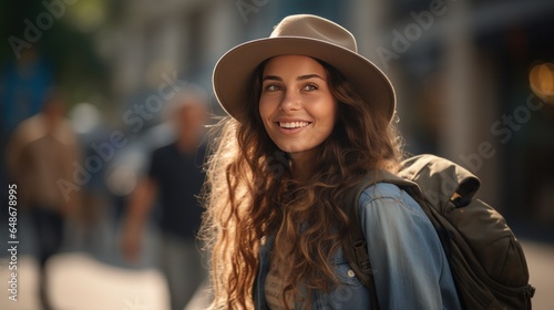 Backpacker girl wearing a hat © Mustafa