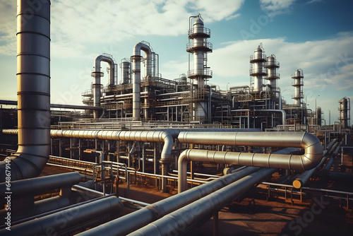 A Glimpse into the Oil Refining Process, Featuring Large Oil and Gas Pipelines in Full Operation, as Vital Components of the Energy Industry Keep the World Moving