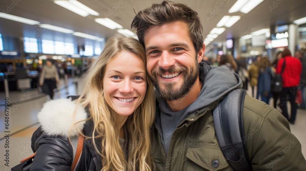 A young couple traveling together