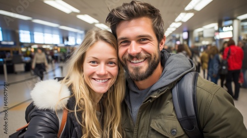 A young couple traveling together