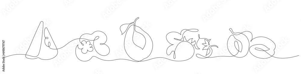 Linear illustration of simplified vector fruits and berries
