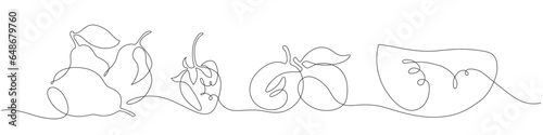 Isolated vector graphic collection of fruits and berries in one line