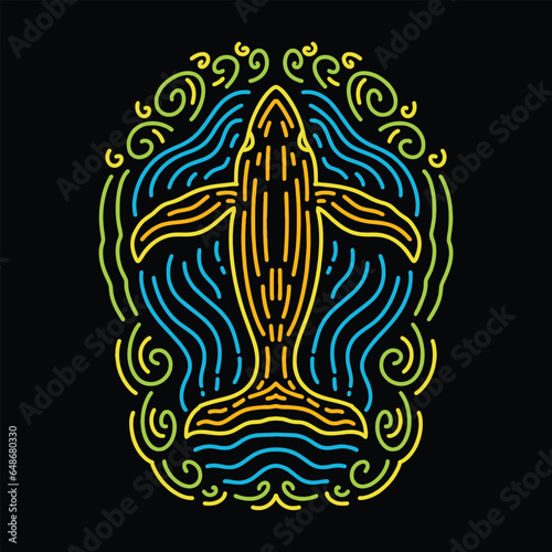 Premium Monoline Colorful Whale Vector Graphic Design illustration Vintage style Emblem