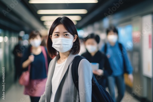 Asian woman walking with surgical mask