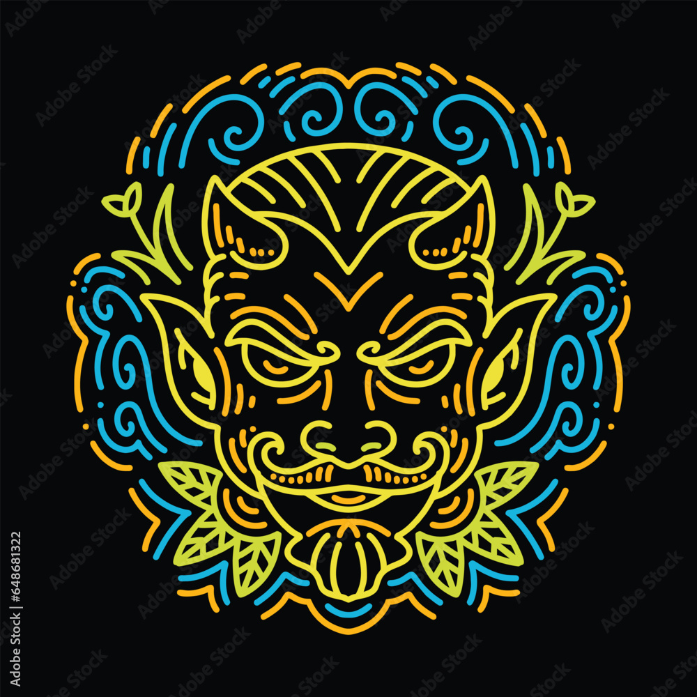 Colorful Monoline Devil Face Vector Graphic Design illustration Emblem
