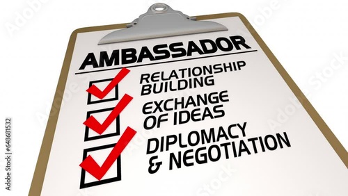 Ambassador Checklist Relationship Building Exchange Negotiation 3d Animation photo