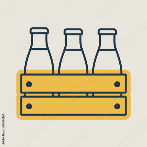 Milk wooden box. Milk bottles crate vector icon