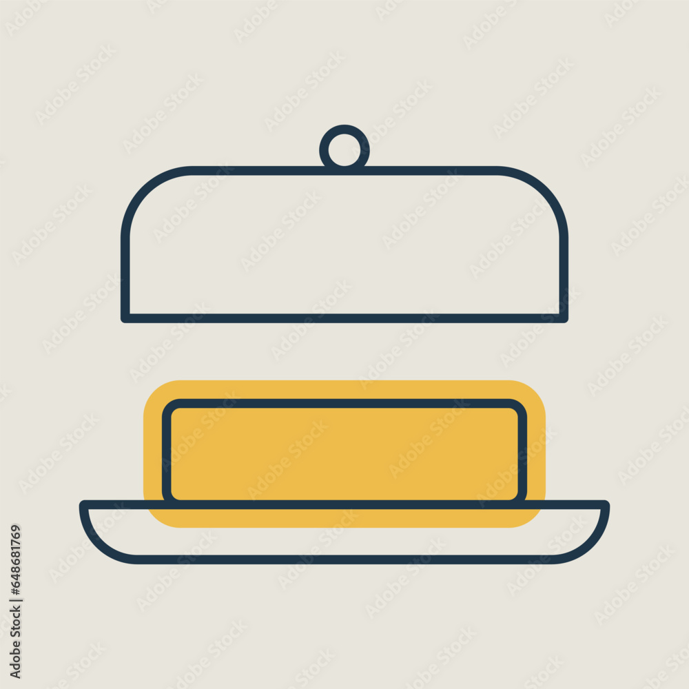 Butter in butter dish with open lid vector icon