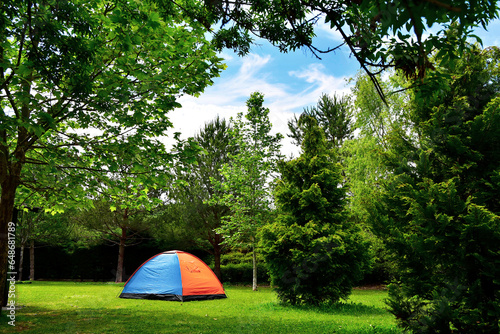 camping tent on green grass