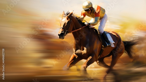 Photographie A jockey and horse racing in motion