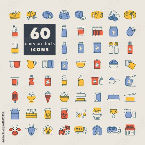 Milk, dairy products vector icon set