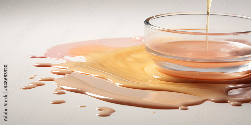 liquid foundation being poured onto a glass palette. Viscosity and color gradients evident liquid foundation being poured onto a glass palette. Viscosity and color gradients evident