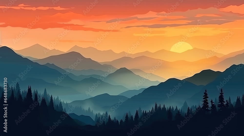 mountain peaks in beautiful sunset