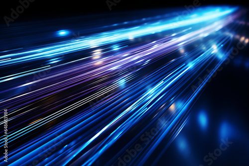 A blue and white abstract image of light streaks