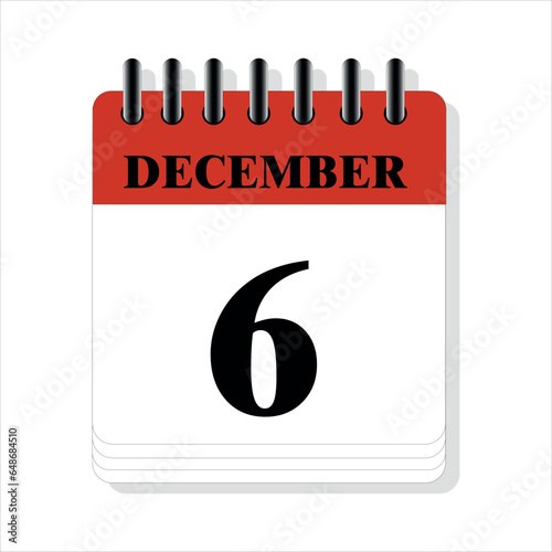 December 6 calendar date design