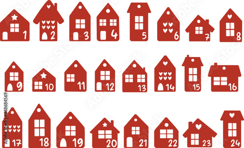 Set of Christmas houses vector illustration, Advent Calendar kids, Numbers 1-24, Gift Tags Labels Plotter Cut file, Christmas ideas DIY, new year house silhouette clipart, Xmas winter home decor