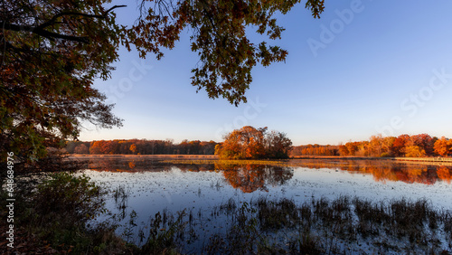 Scenic landscape of Kensington metro park in Michigan during autumn time photo