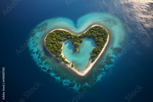 Heart-shaped island amid exotic waters. Generative AI