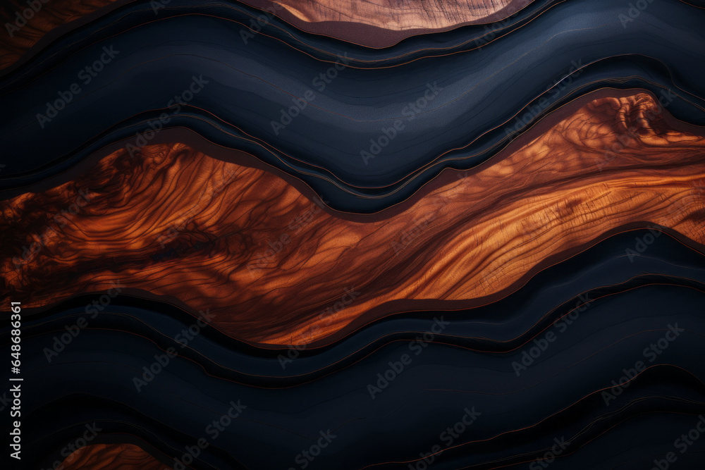 Fototapeta premium A dark blue and orange wave-like pattern on a black background