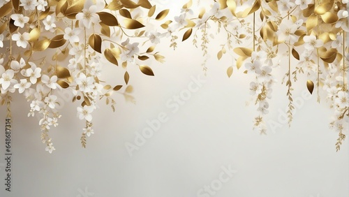 Elegant gold and royal white floral tree with leaves and flowers