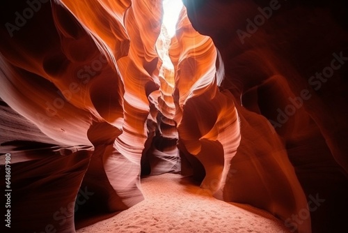 Mesmerizing sandstone cave in Arizona on Navajo land, unveiling nature's enchanting beauty. Perfect background for travel enthusiasts. Generative AI