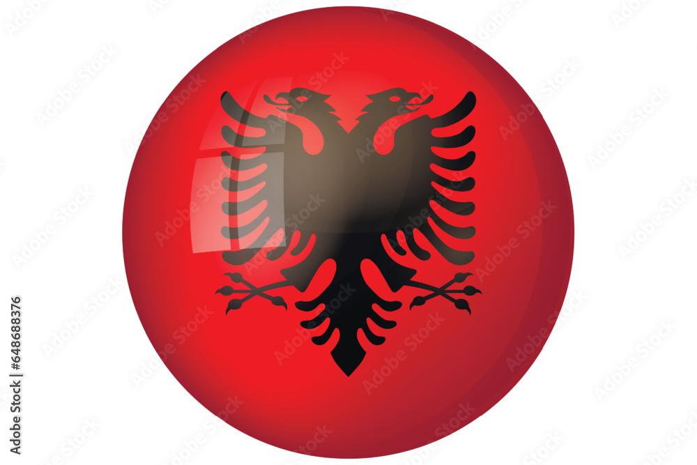 Flag of Albania. Albanian national symbol in official colors. Template icon. Abstract vector background. Round glass light ball, 3D big bubble, sphere Flag of Albania. Albanian national symbol in official colors. Template icon. Abstract vector background. Round glass light ball, 3D big bubble, sphere