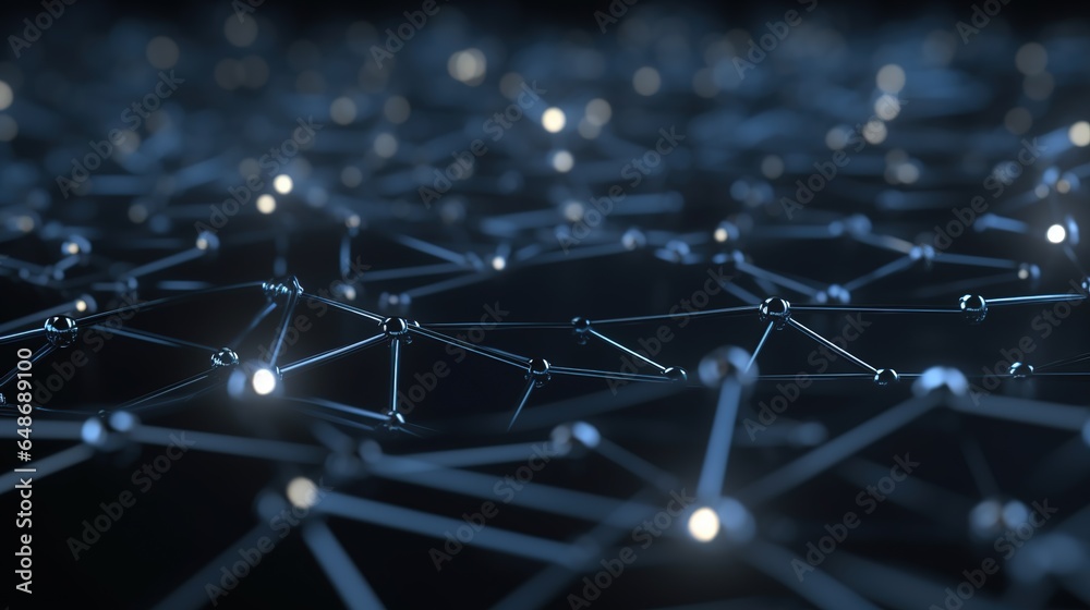 Obraz premium Grid surface. Abstract science or technology background. Digital background with glowing particles and lines. Big data visualization. Illustration for cover, brochure or presentation.