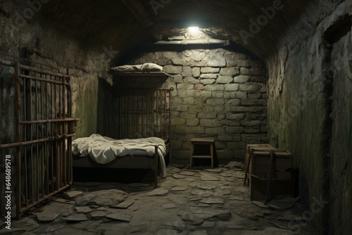 Vászonkép An obscure depiction of a dim, alone prison cell. Generative AI