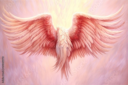 Heavenly Peace and Serenity Unfold: Drawing Divine Serenity with Angelic Wings in Radiant Splendor, generative AI