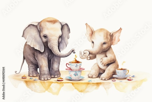 Charming Tea Party: Playful Baby Animals, Tea Cups, and Tiny Bowties, generative AI