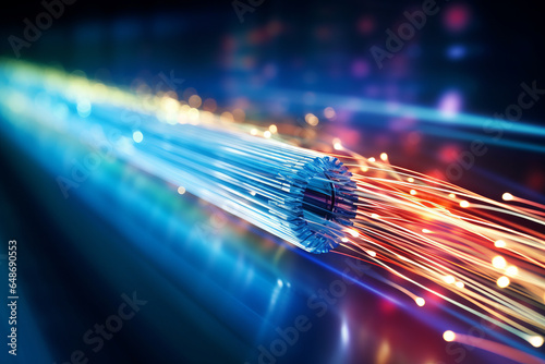 A fiber optic cable in dark gradient background, futuristic and technological vibe