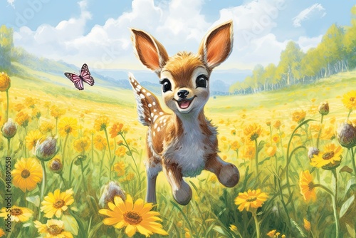 Playful Baby Animals: Frolicking in a Sunny Meadow, Exuding Innocence and Pure Joy with Cute Drawings, generative AI © Michael