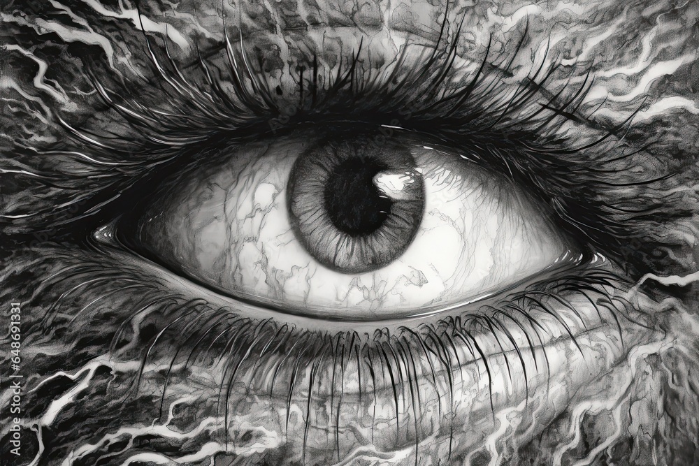 Obraz premium Soulful Depths Illuminated: Mesmerizing Eye Drawing with a Spark of Mystery, generative AI