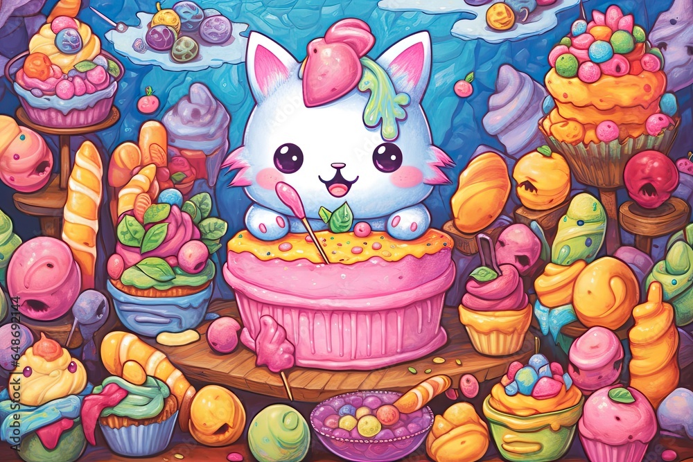 Colorful Pastel Treats: Spreading Happiness and Warmth through Kawaii Drawings, generative AI