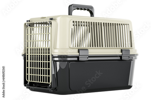 Transport Box Crate Pet Cage, pet travel plastic cage. 3D rendering isolated on transparent background