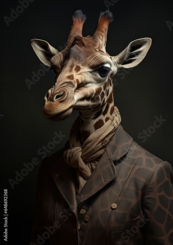 giraffe in a suit, portrait of a giraffe in a human clothing © JK2507