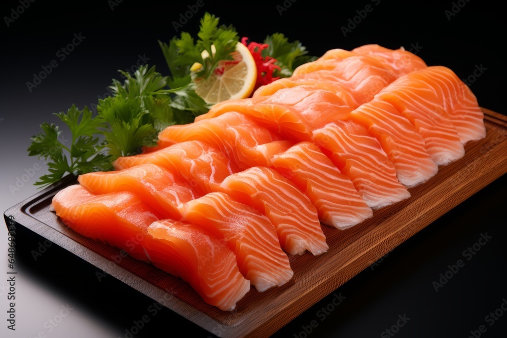 Appetizing salmon on a dark background with selective focus Appetizing salmon on a dark background with selective focus