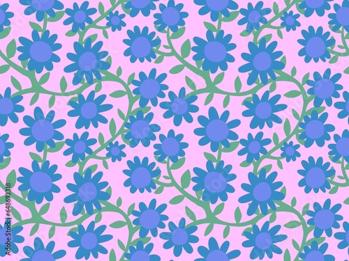 Cartoon retro flower seamless branches and leaves pattern for wrapping paper and fabrics and kids clothes print