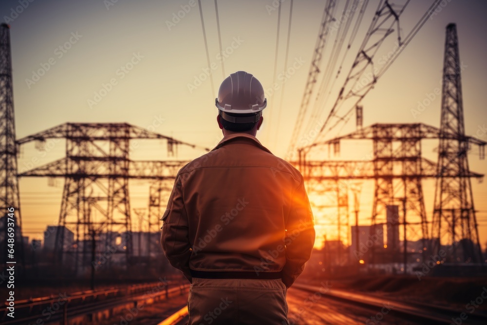 Professional electrical engineer or energy specialist. Background with selective focus and copy space Professional electrical engineer or energy specialist. Background with selective focus and copy space