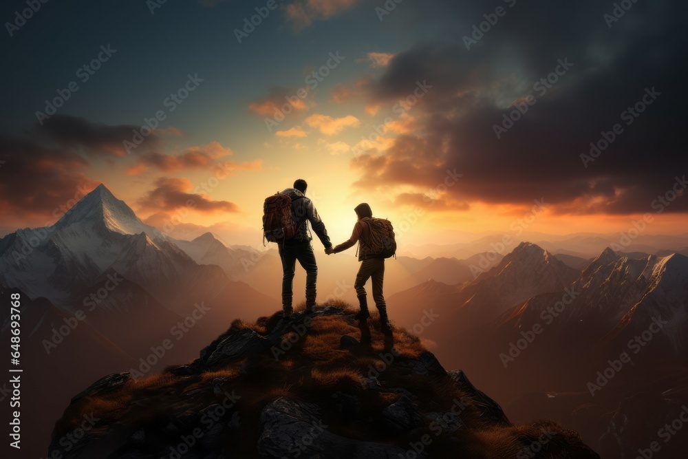 Climbers in the mountains. Background with selective focus and copy space