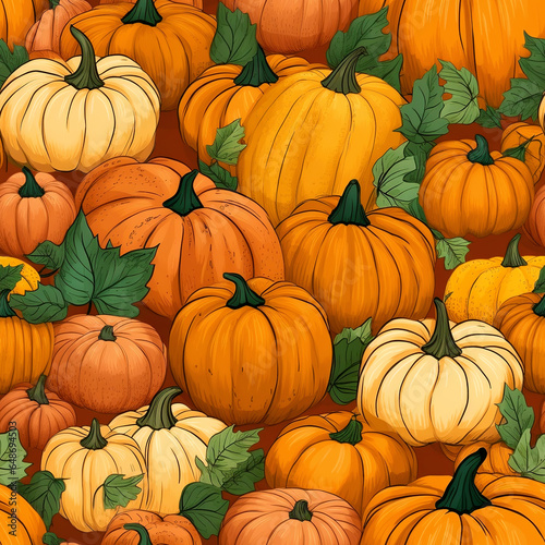 Seamless pattern with pumpkins background