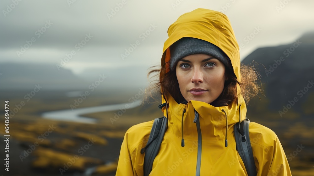 Portrait of a woman in a jacket in Iceland Portrait of a woman in a jacket in Iceland